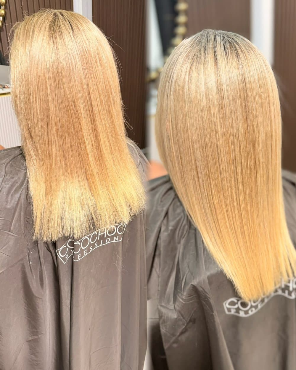 Keratin smoothing on blonde hair — before and after